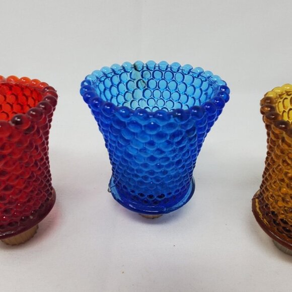 Vintage HOMCO Amber Gold Red Blue HOBNAIL Pattern Votive Peg Cup - Picture 4 of 11